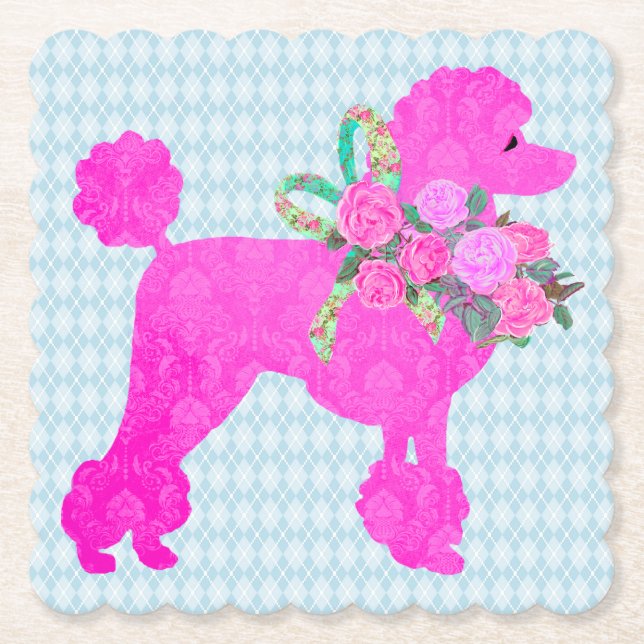 Pink Poodle Party Supplies Paper Coaster (Front)