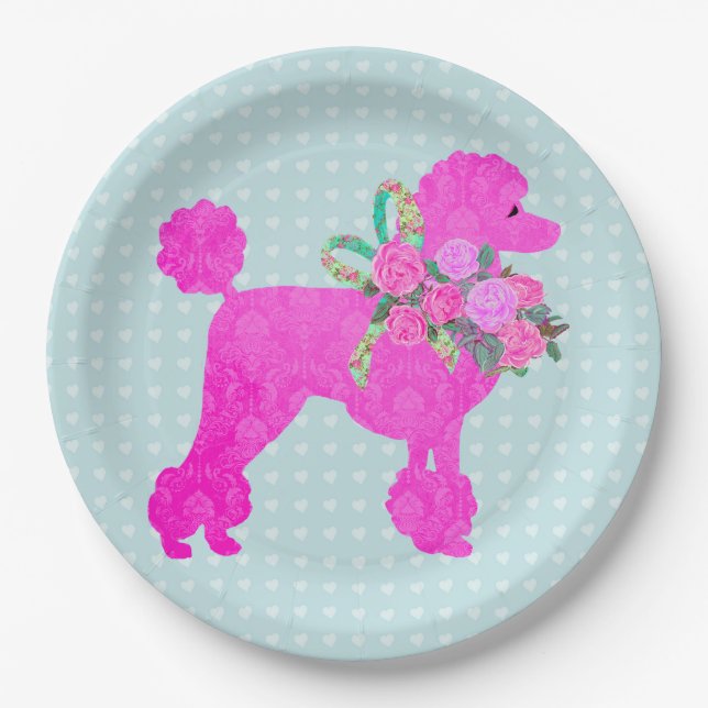 Pink Poodle Party Supplies Paper Plates (Front)