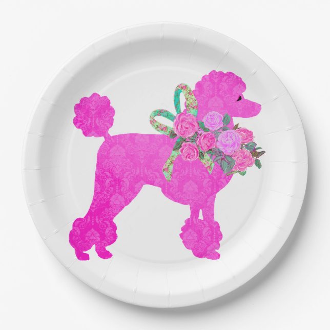 Pink Poodle Party Supplies Paper Plates (Front)