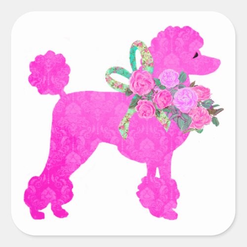 Pink Poodle Party Supplies Square Sticker