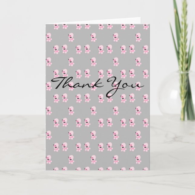Pink Poodle Pattern Thank You Card (Front)