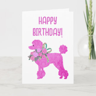 Pink Poodle Personalized Birthday Card