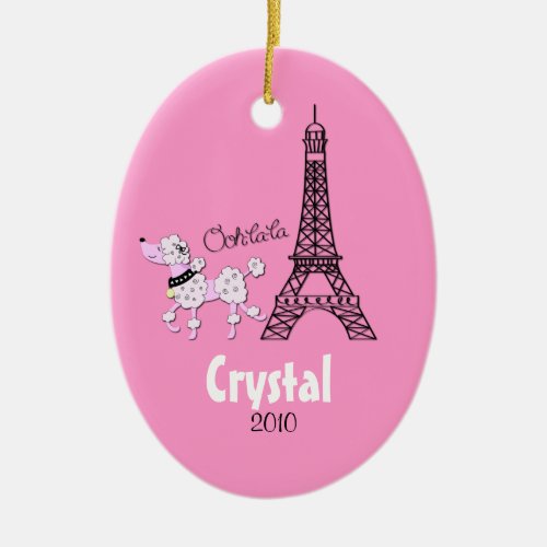 PINK POODLE Personalized Christmas Ornament