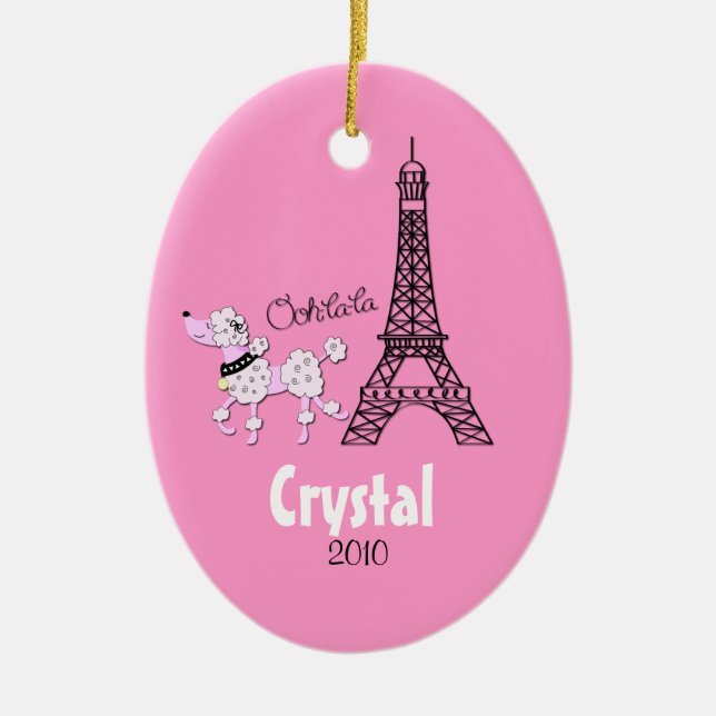 PINK POODLE Personalized Christmas Ornament (Front)