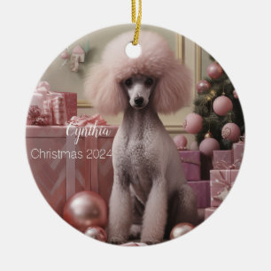 Pink Poodle Personalized Christmas Ornamment Ceramic Ornament