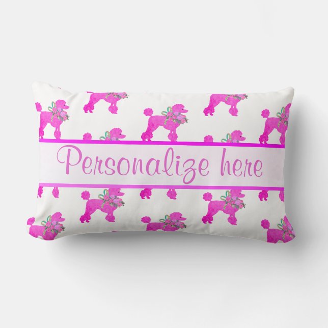 Pink Poodle Personalized Lumbar Pillow (Front)