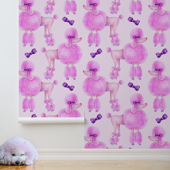 Pink poodle purple bow patterned wallpaper  (Creator Uploaded)