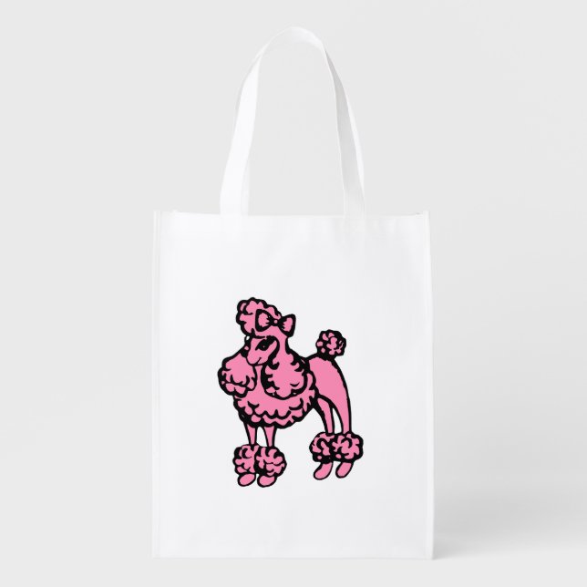 Pink Poodle Reusable Grocery Tote Bag Gift (Front)