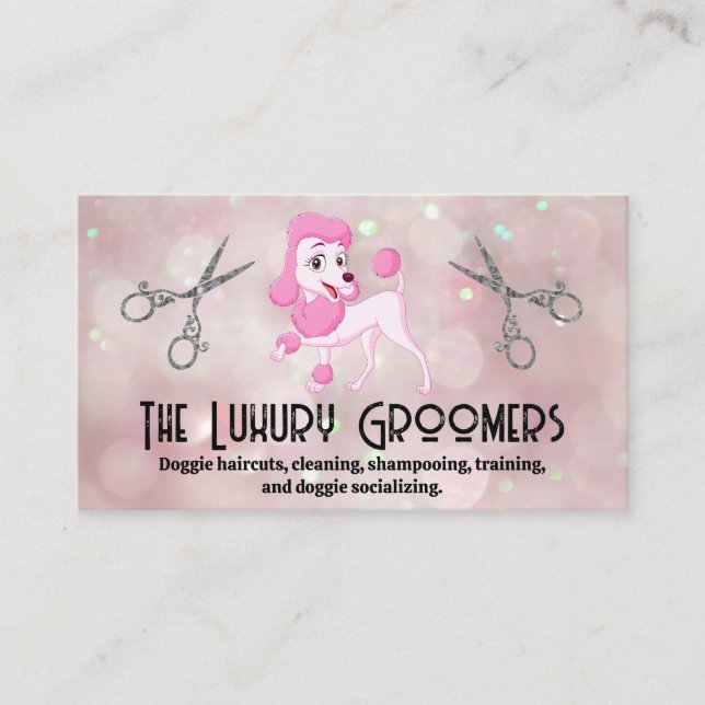 Pink Poodle | Salon Scissors | Bokeh Business Card (Front)