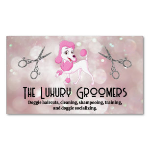Pink Poodle   Salon Scissors   Bokeh Business Card Magnet
