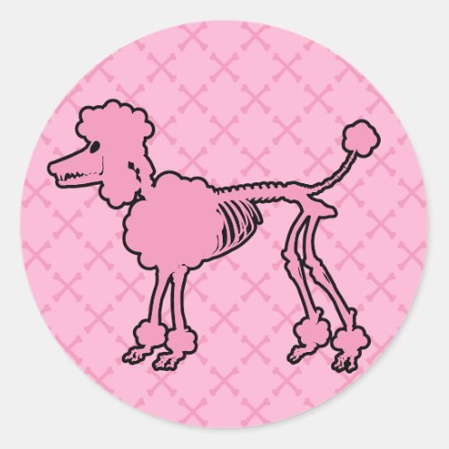Pink Poodle Skeleton Classic Round Sticker