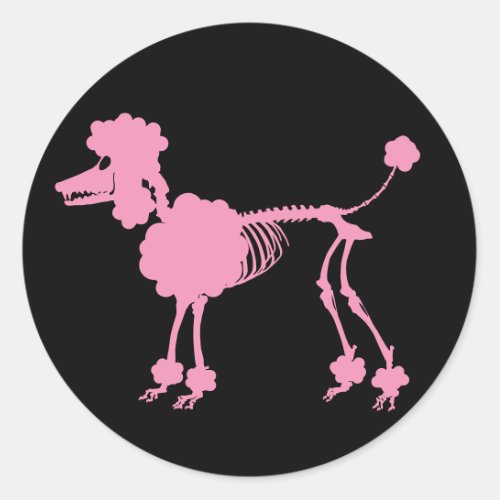 Pink Poodle Skeleton Classic Round Sticker