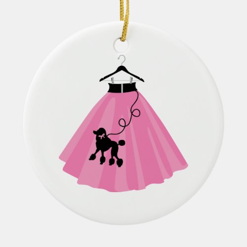 Pink Poodle Skirt Ceramic Ornament