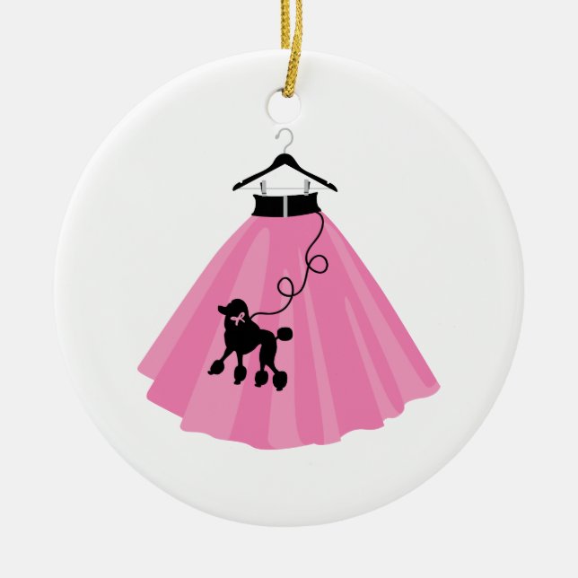 Pink Poodle Skirt Ceramic Ornament (Front)