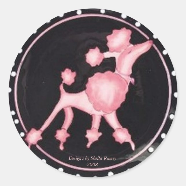 Pink Poodle Sticker's Classic Round Sticker (Front)