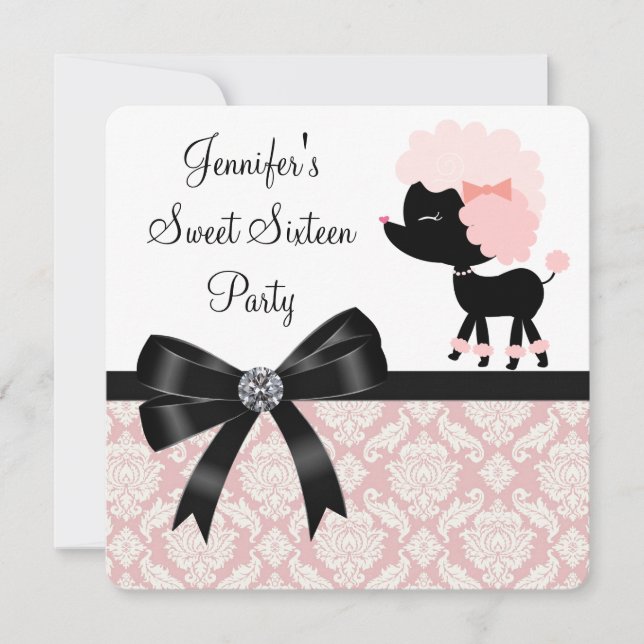 Pink Poodle Sweet 16 Birthday Party Invitation (Front)