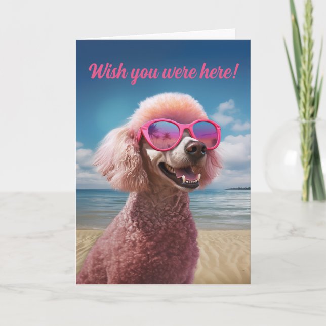 Pink Poodle Tropical Paradise Greeting Card (Front)