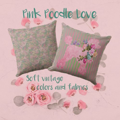 Pink Poodle Vintage Fabric  Throw Pillow