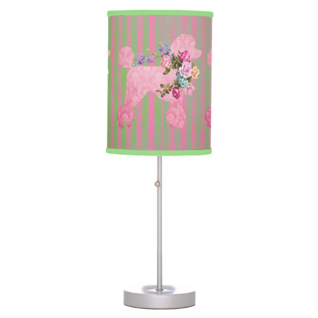 Pink Poodle Vintage Patterns  Table Lamp (Front)