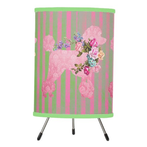 Pink Poodle Vintage Patterns  Tripod Lamp