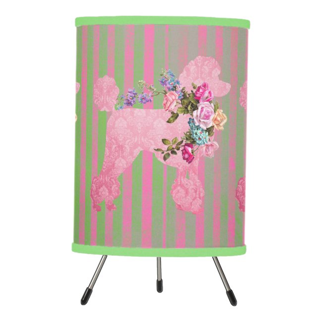 Pink Poodle Vintage Patterns  Tripod Lamp (Front)