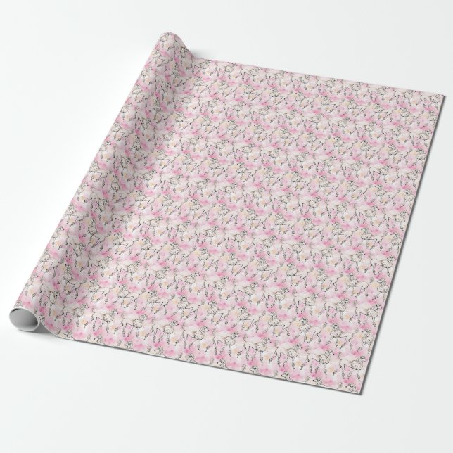 Pink Poodle Watercolor Wrapping Paper (Unrolled)