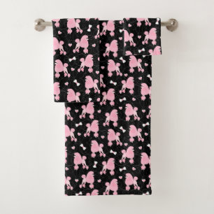 Pink Poodles and Bows Pattern Bath Towel Set