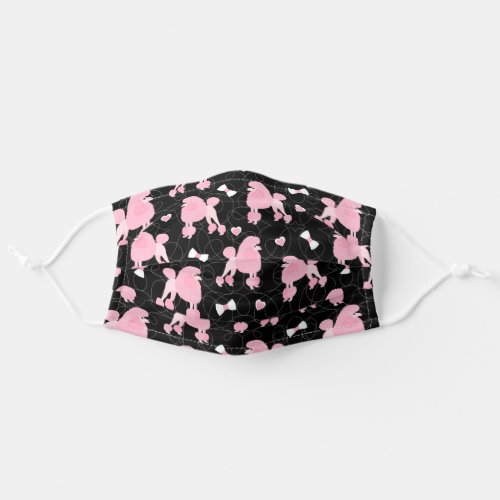Pink Poodles and Bows Pattern Black Adult Cloth Face Mask
