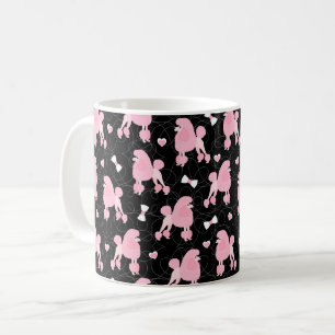 Pink Poodles and Bows Pattern Black Coffee Mug