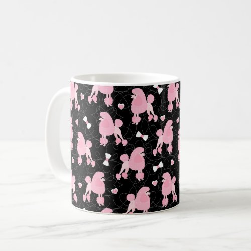 Pink Poodles and Bows Pattern Black Coffee Mug