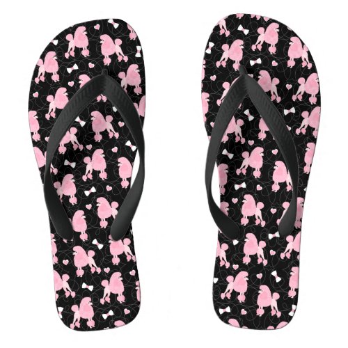 Pink Poodles and Bows Pattern Black Flip Flops