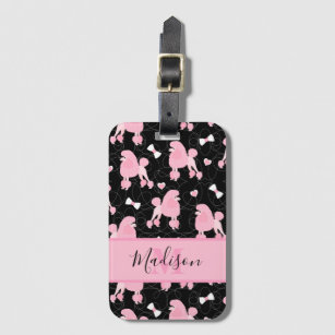Poodle Pattern Leather Luggage Tags Baggage Bag Instrument Tag Travel Labels Accessories with Privacy Cover 
