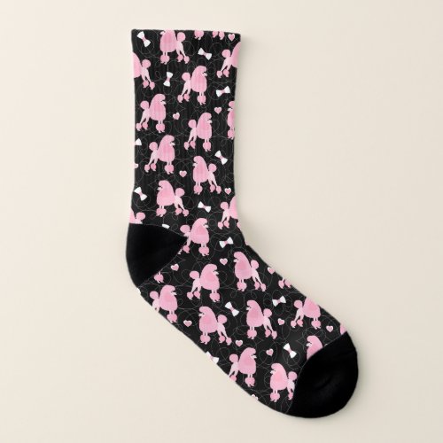 Pink Poodles and Bows Pattern Black Socks