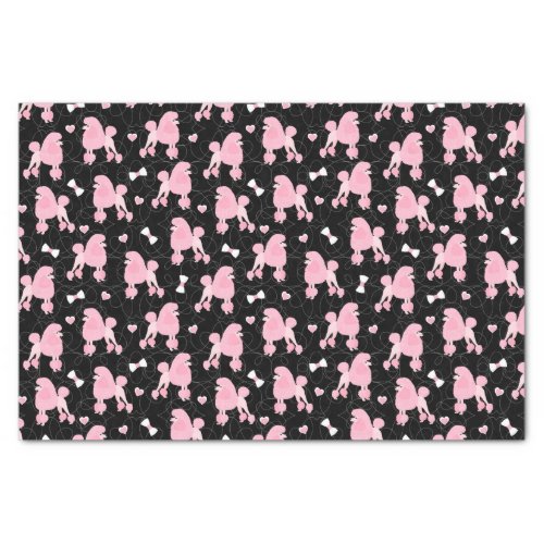 Pink Poodles and Bows Pattern Black Tissue Paper