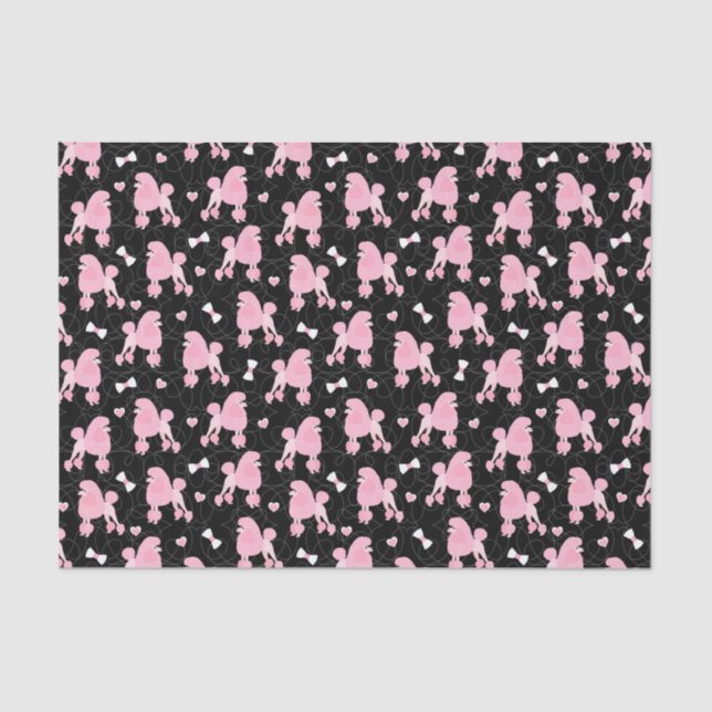 Pink Poodles and Bows Pattern Black Tissue Paper (Front)
