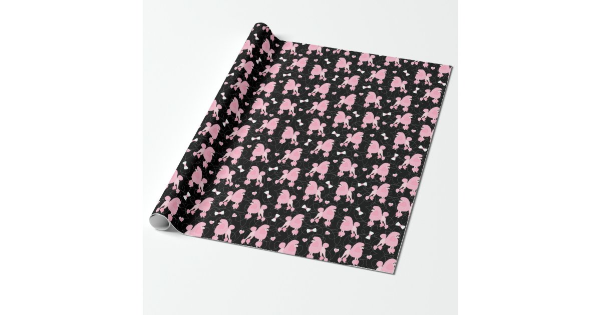 Pink Poodles and Bows Pattern Black Wrapping Paper Zazzle