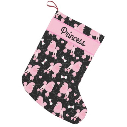 Pink Poodles and Bows Pattern Custom Name Small Christmas Stocking