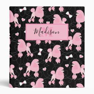 Pink Poodles and Bows Pattern Name and Monogram 3 Ring Binder
