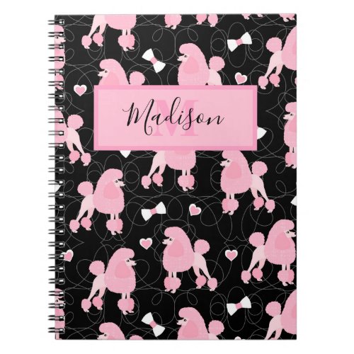 Pink Poodles and Bows Pattern Name and Monogram Notebook