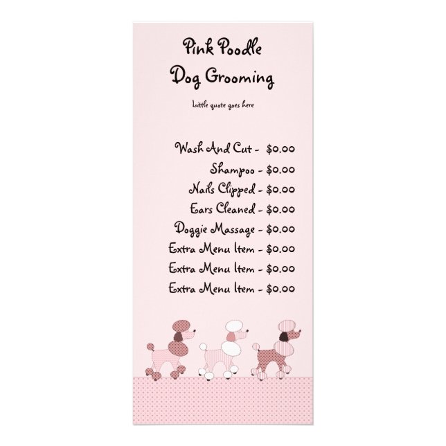 Pink Poodles On Parade Pricing Menu Card (Front)
