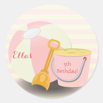 Pink Pool Beach Party Birthday Favor Stickers by ThreeFoursDesign at Zazzle