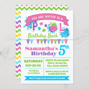 Pink Pool birthday summer bash Invitation