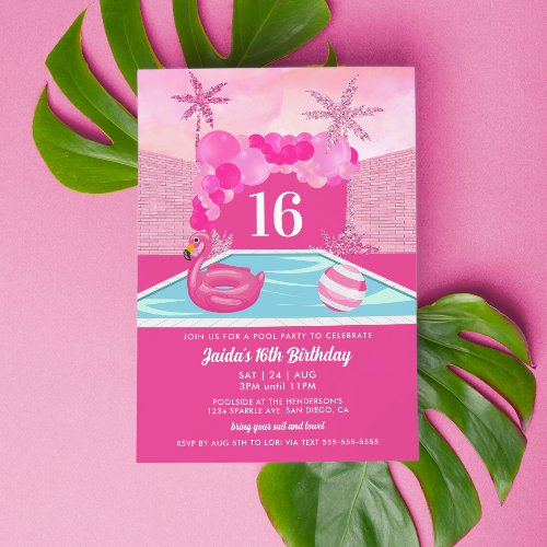 Pink Pool Party Birthday Invitation