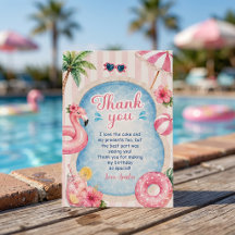 Pink Pool Party Girl Birthday Thank You Card
