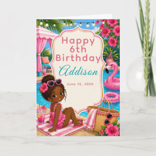 Pink Pool Party Girls Birthday  Card