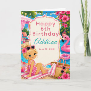 Pink Pool Party Girls Birthday  Card