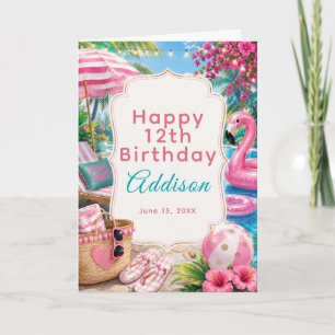Pink Pool Party Girls Birthday  Card