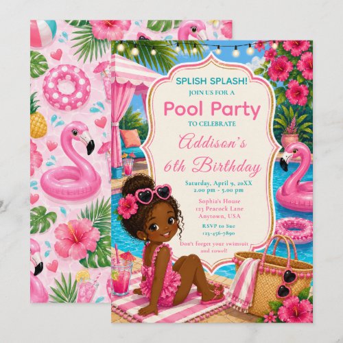 Pink Pool Party Girls Birthday Invitation