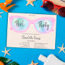 Pink pool party holographic glasses Sweet 16 Invitation