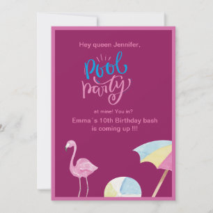 pink pool party splash birthday Invitation